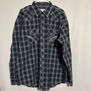 Panhandle plaid black gray long sleeve men’s western shirt snap button size XL